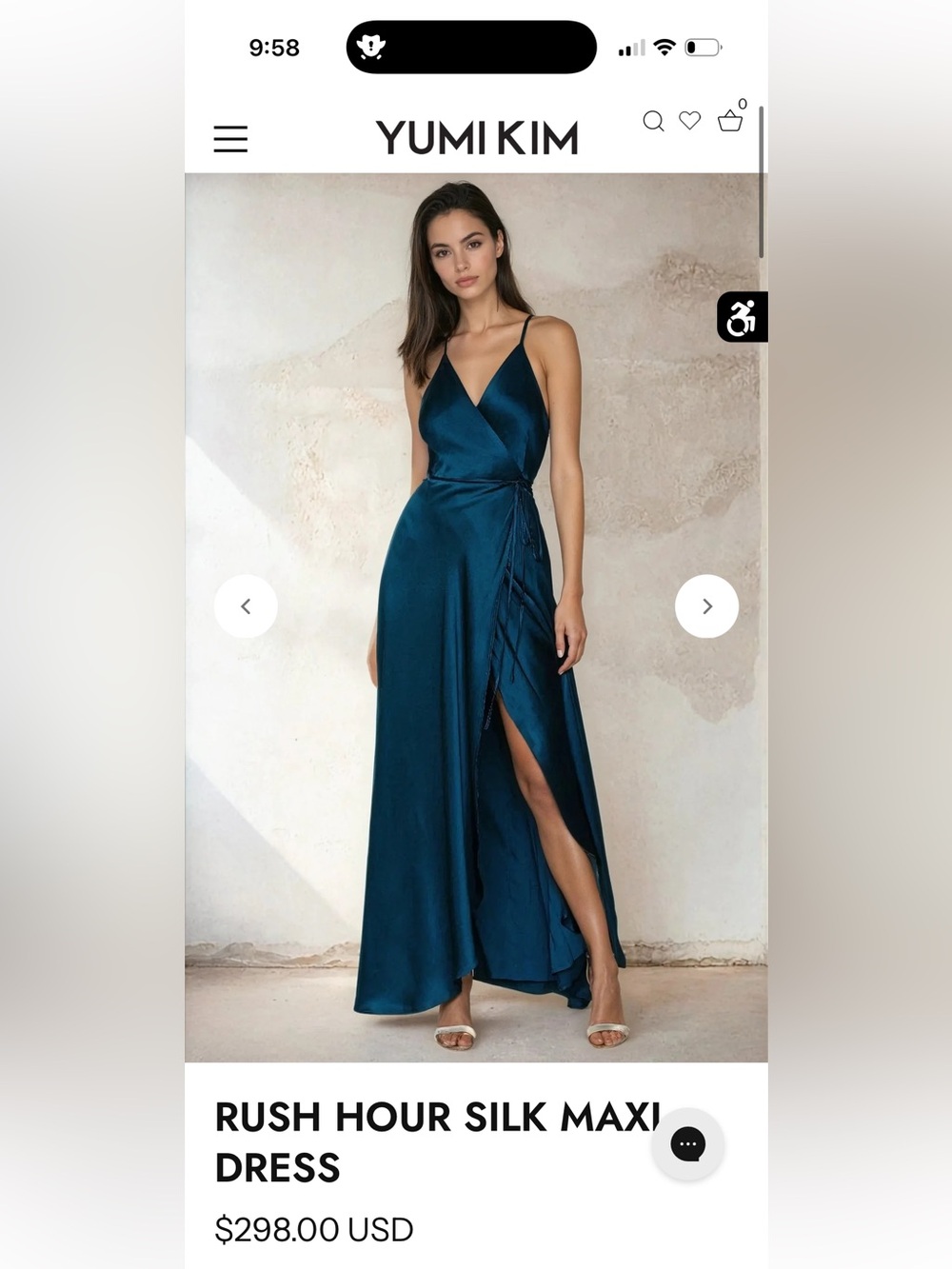 Yumi Kim Teal Satin Wrap Maxi Dress with Side Slit - Picture 3 of 14